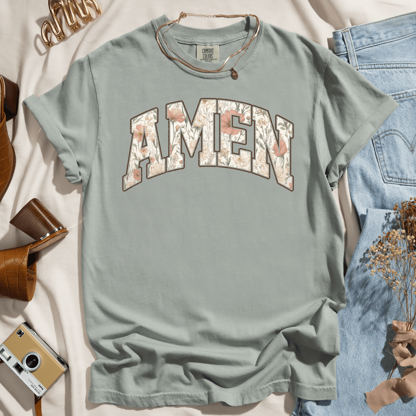 Amen Soft Floral Varsity Tee