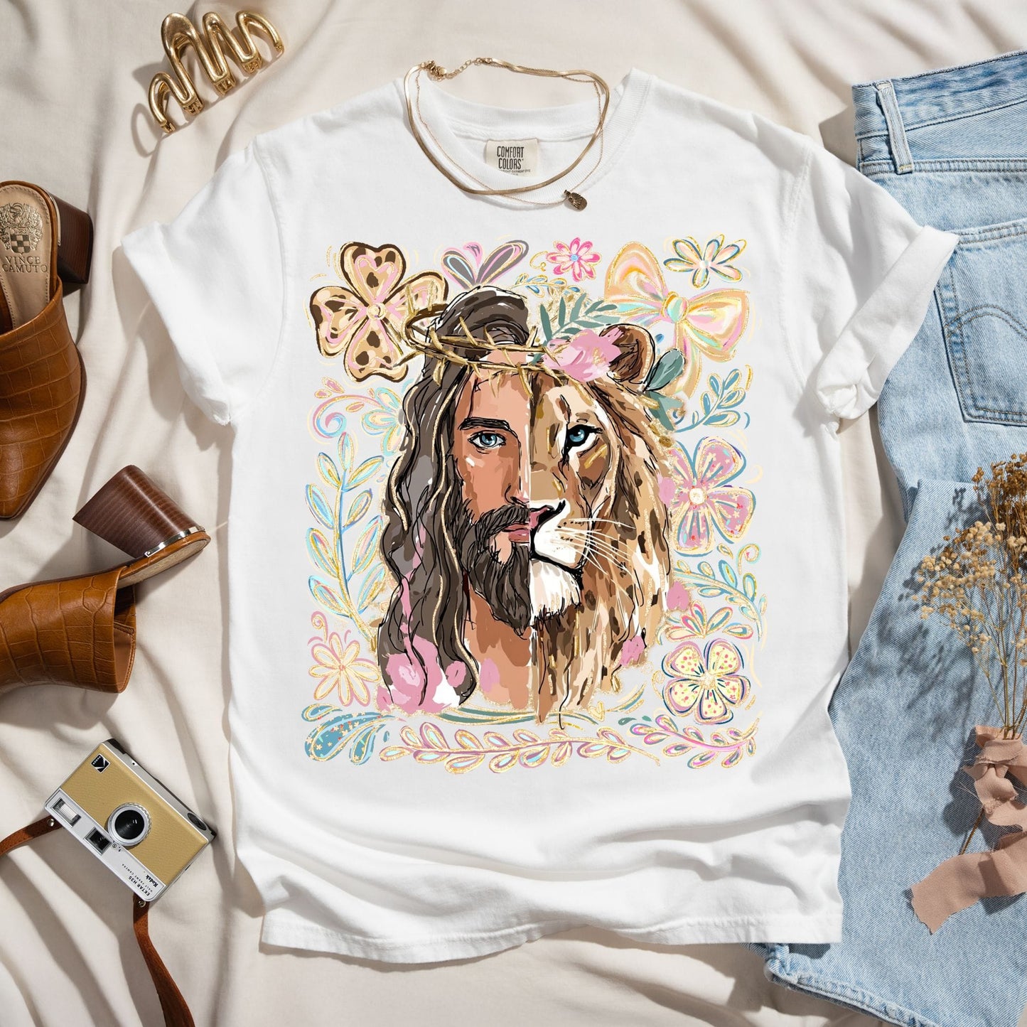 Lion of Judah Jesus Floral Tee