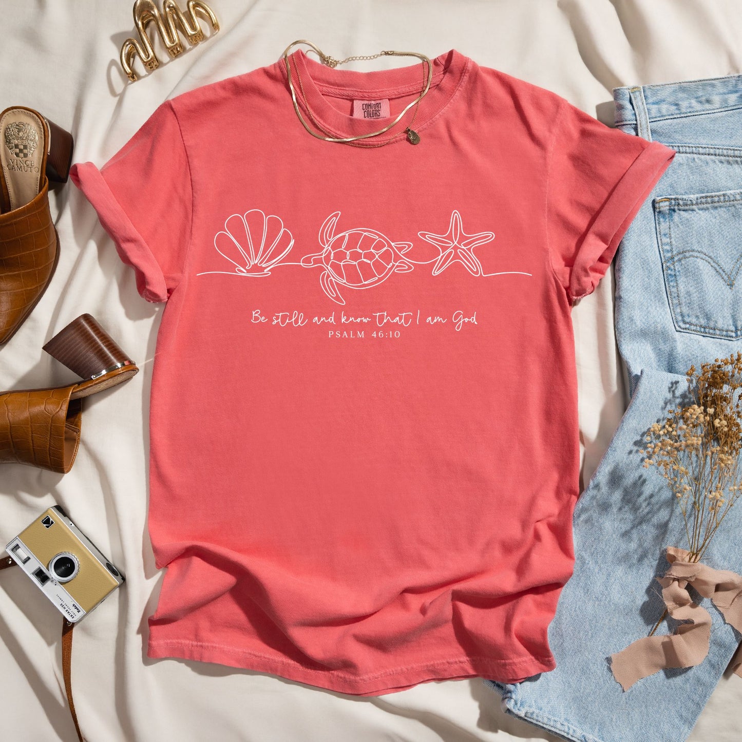 Be Still - Ocean Line Art Christian Tee