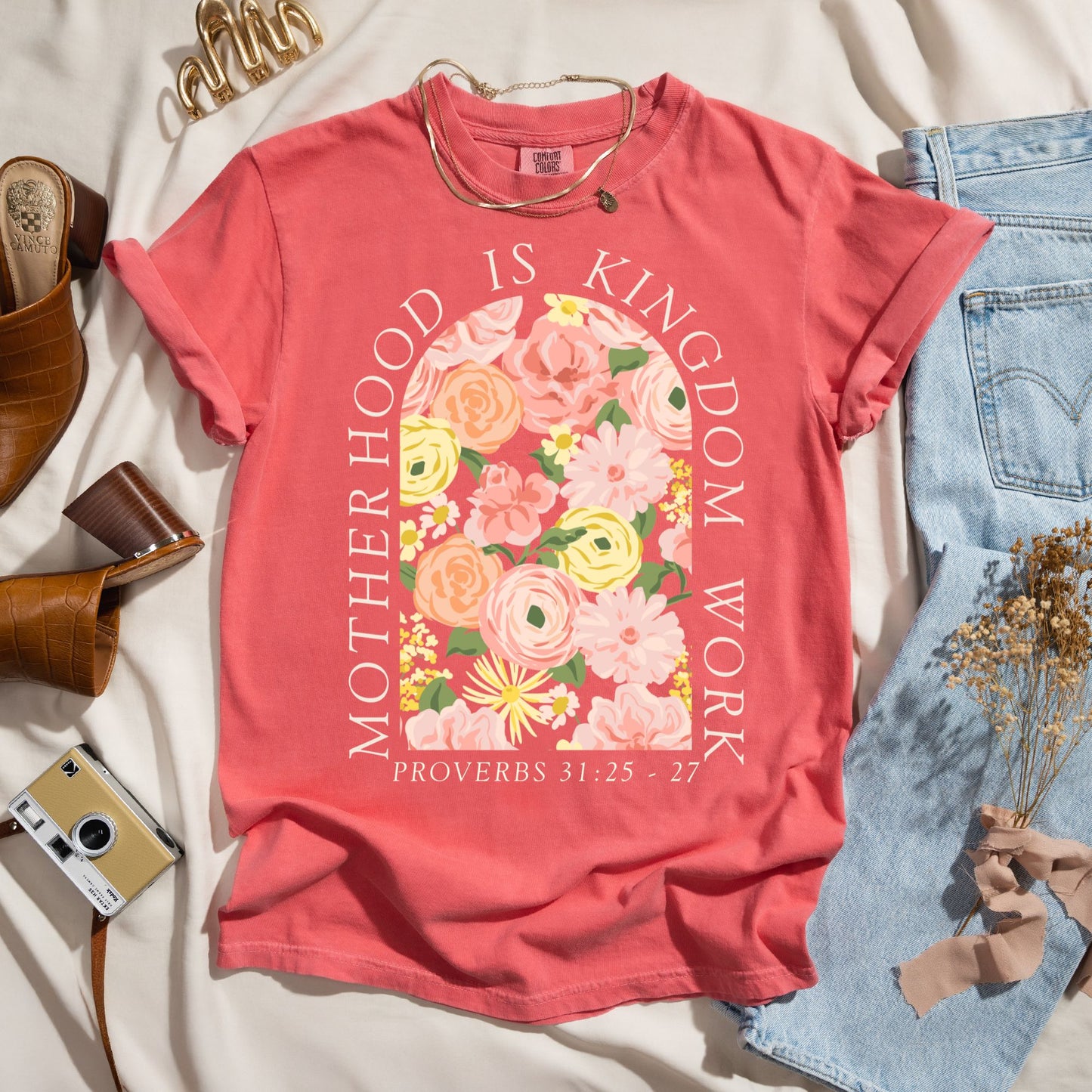 Motherhood Is Kingdom Work - Floral Faith Tee