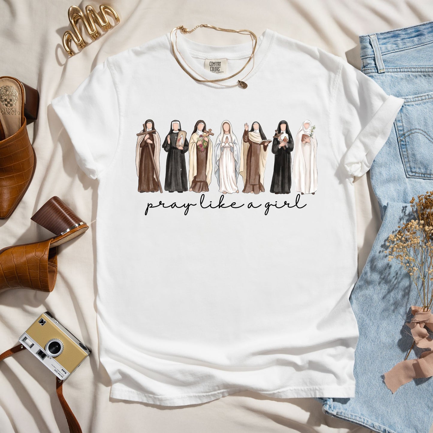 Pray Like A Girl - Catholic Saints Tee
