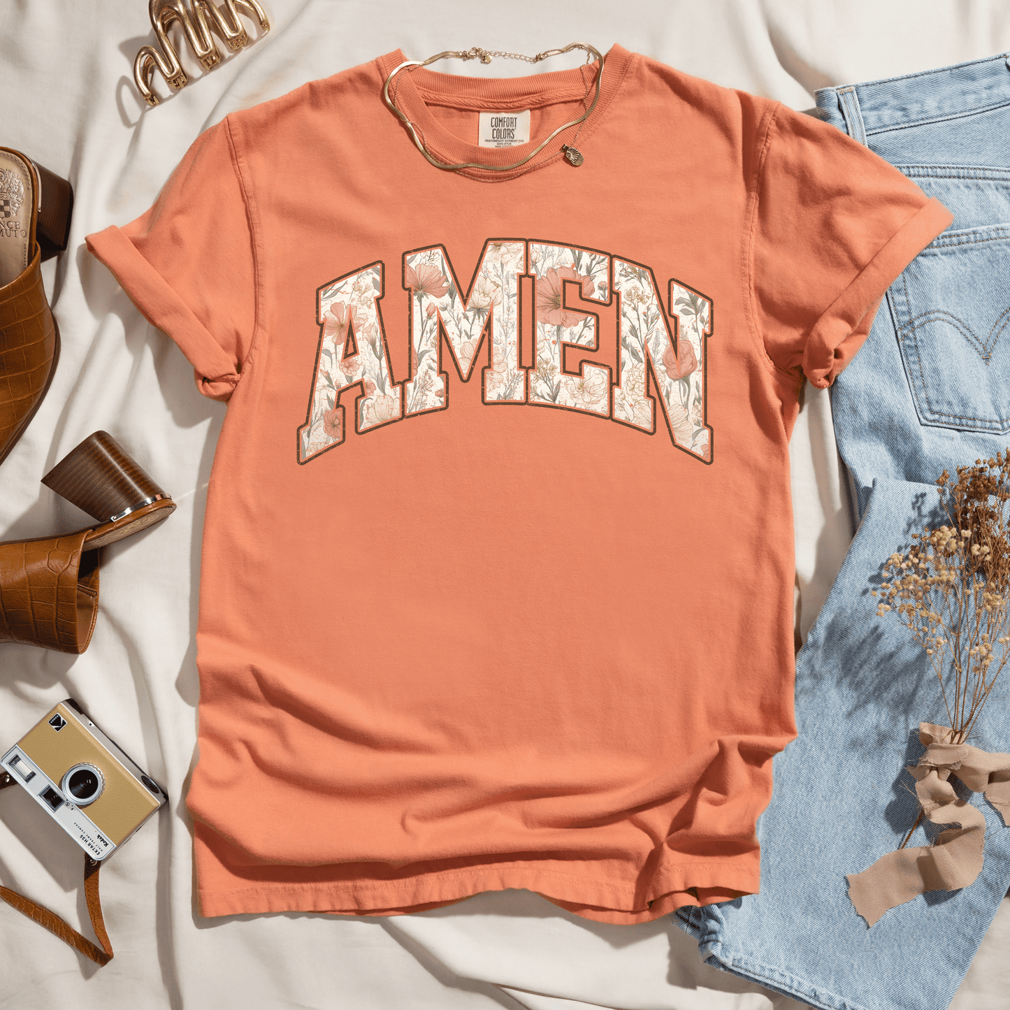 Amen Soft Floral Varsity Tee