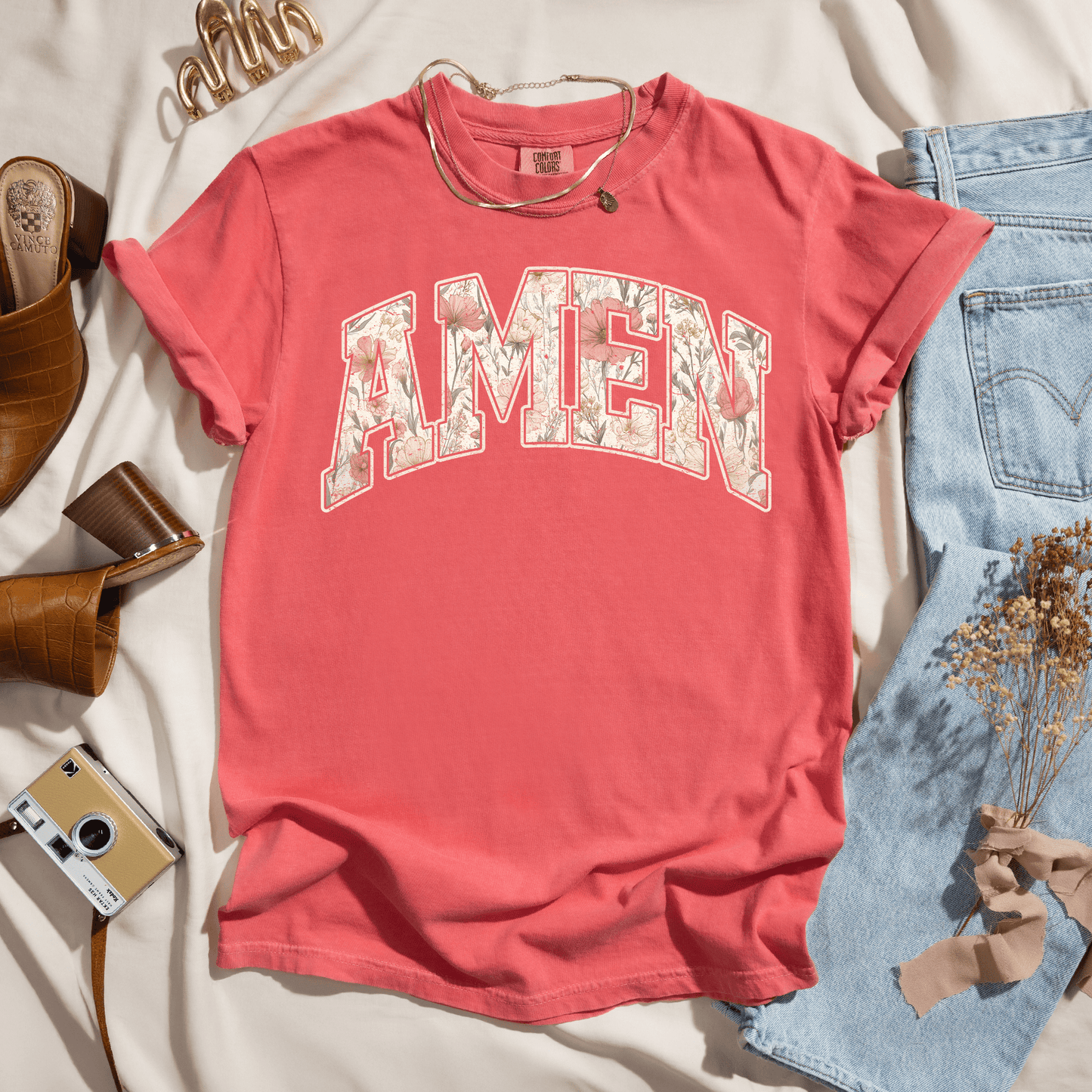 Amen Soft Floral Varsity Tee
