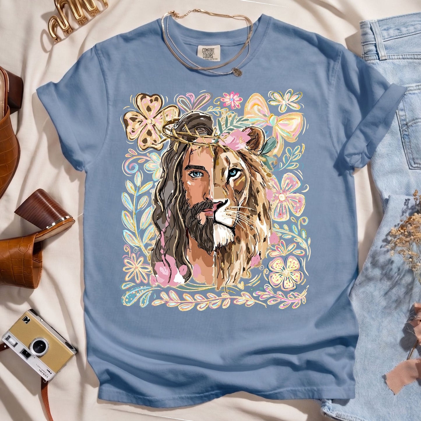 Lion of Judah Jesus Floral Tee