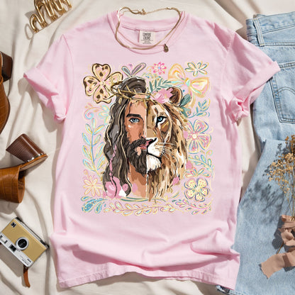 Lion of Judah Jesus Floral Tee