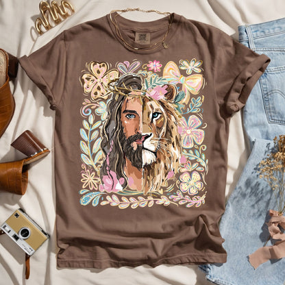 Lion of Judah Jesus Floral Tee