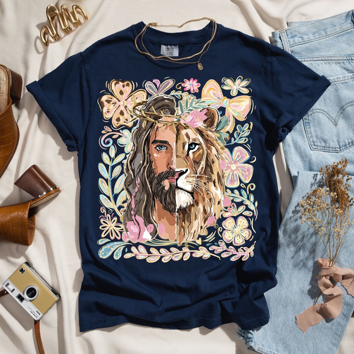Lion of Judah Jesus Floral Tee