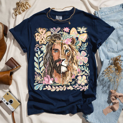 Lion of Judah Jesus Floral Tee