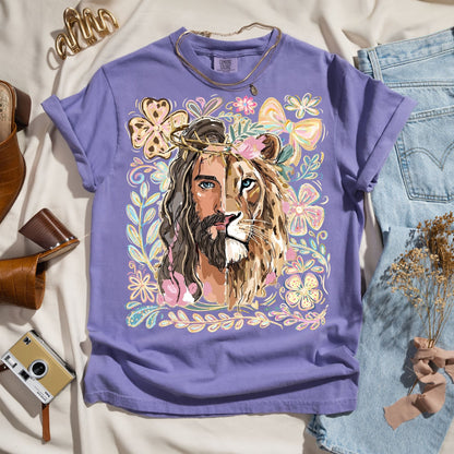 Lion of Judah Jesus Floral Tee