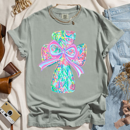Colorful Coquette Cross & Bow - Faith Tee