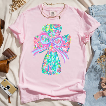 Colorful Coquette Cross & Bow - Faith Tee