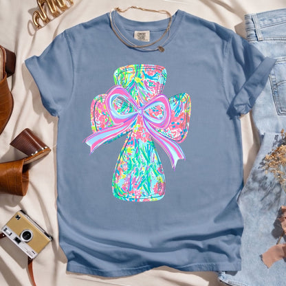 Colorful Coquette Cross & Bow - Faith Tee