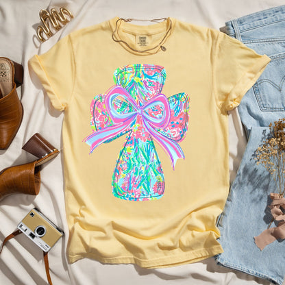 Colorful Coquette Cross & Bow - Faith Tee