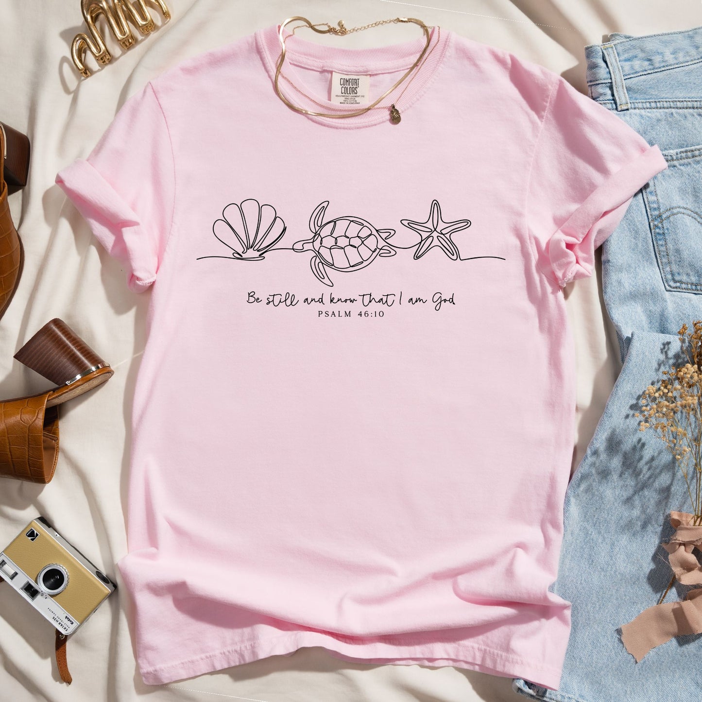 Be Still - Ocean Line Art Christian Tee