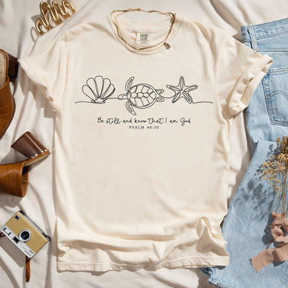 Be Still - Ocean Line Art Christian Tee