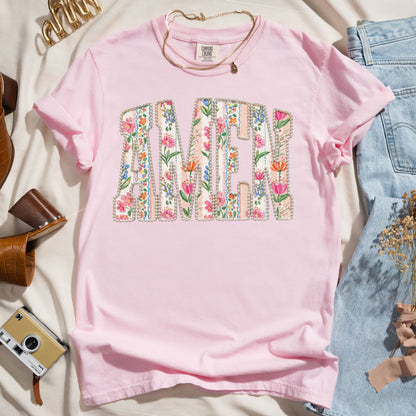 Amen Floral Pearl Letter - Christian Tee