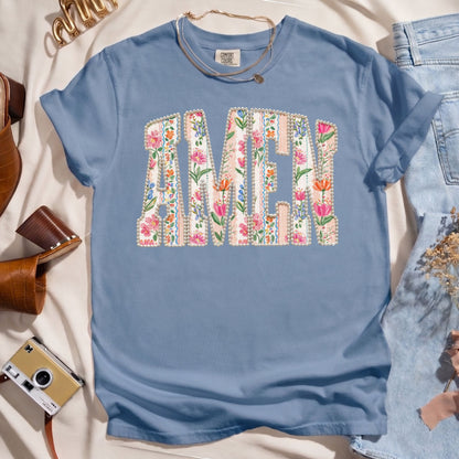 Amen Floral Pearl Letter - Christian Tee