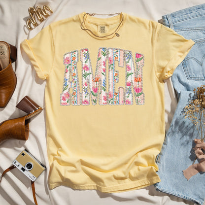 Amen Floral Pearl Letter - Christian Tee