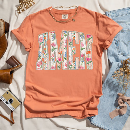 Amen Floral Pearl Letter - Christian Tee