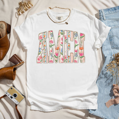 Amen Floral Pearl Letter - Christian Tee