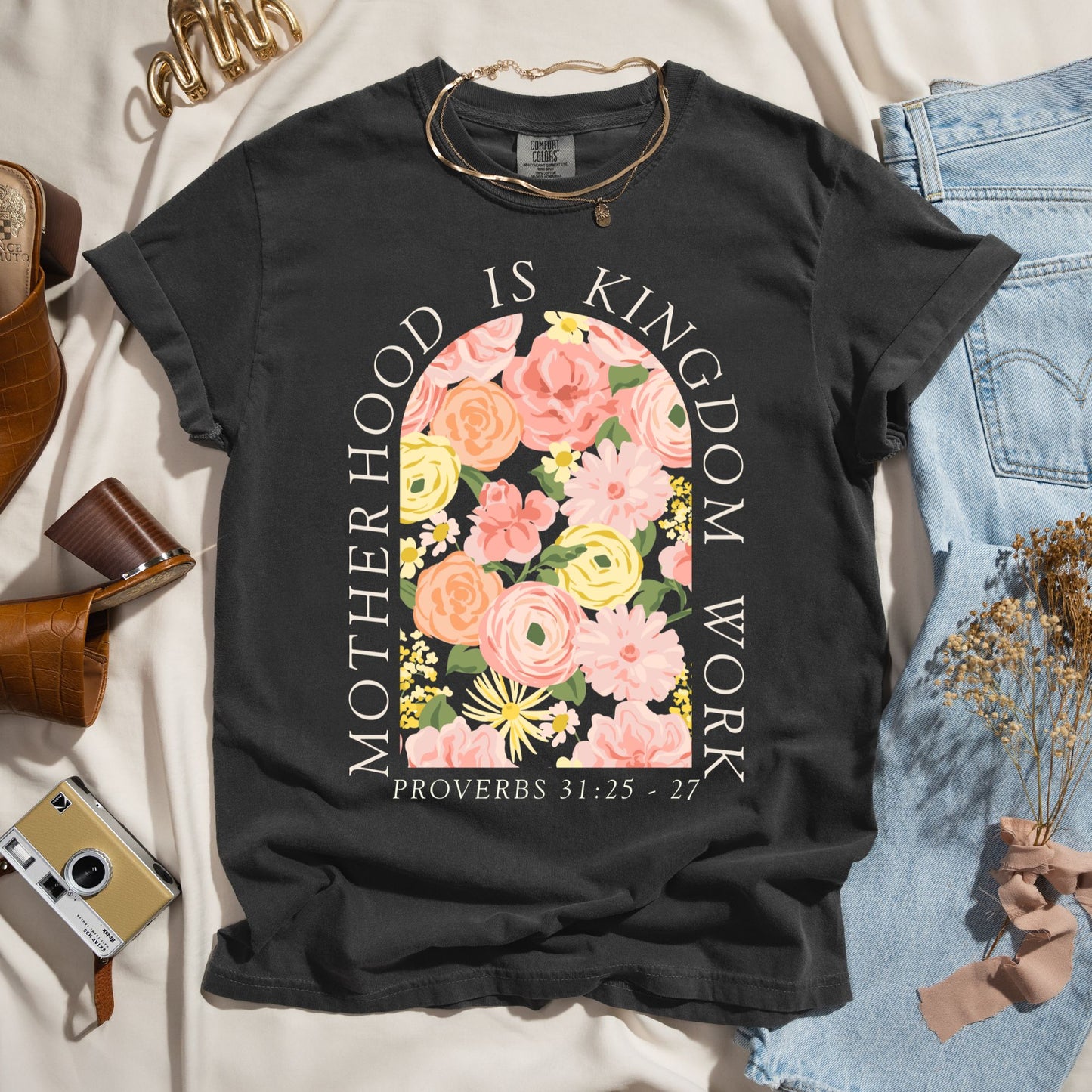 Motherhood Is Kingdom Work - Floral Faith Tee
