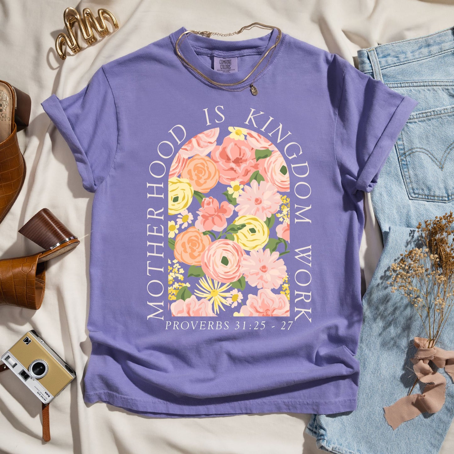 Motherhood Is Kingdom Work - Floral Faith Tee
