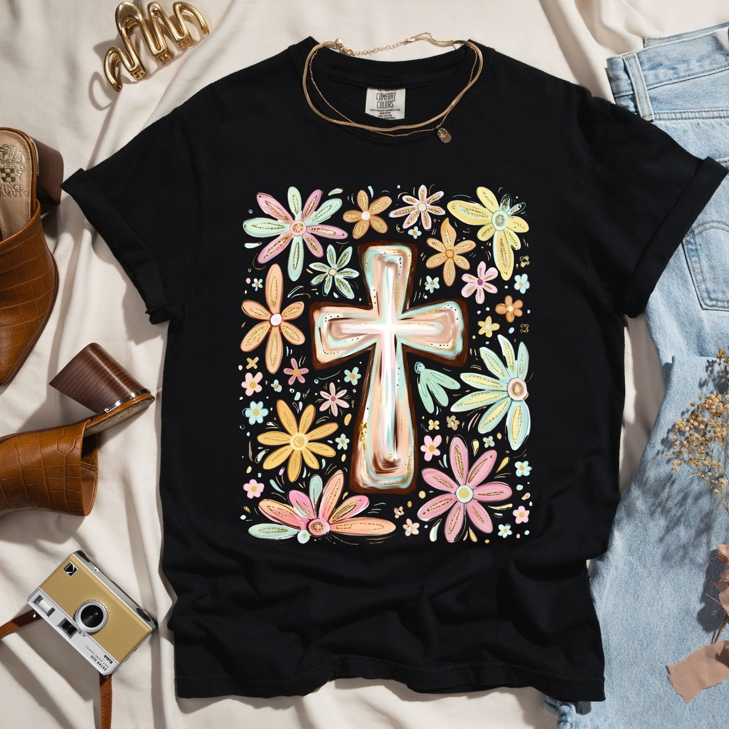 Blooming Faith - Floral Cross Tee