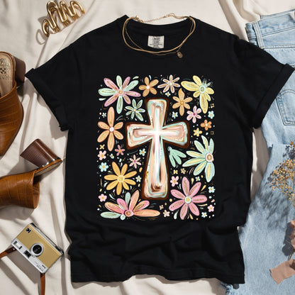 Blooming Faith - Floral Cross Tee