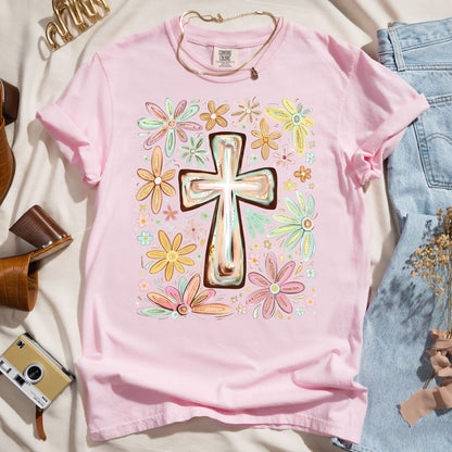 Blooming Faith - Floral Cross Tee