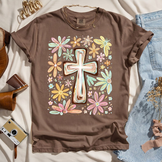 Blooming Faith - Floral Cross Tee