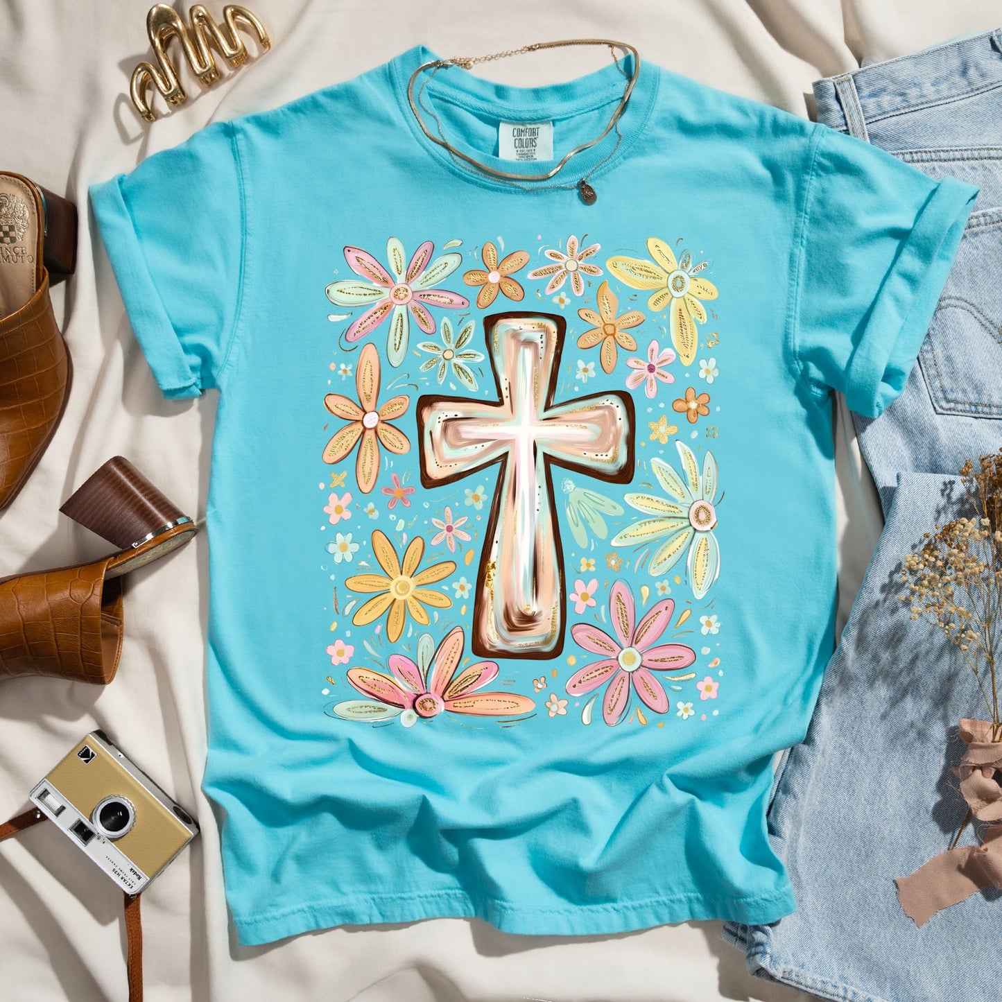 Blooming Faith - Floral Cross Tee