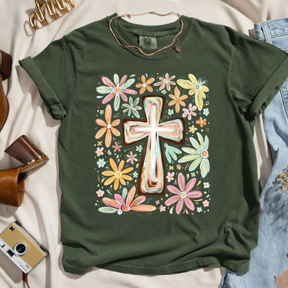 Blooming Faith - Floral Cross Tee