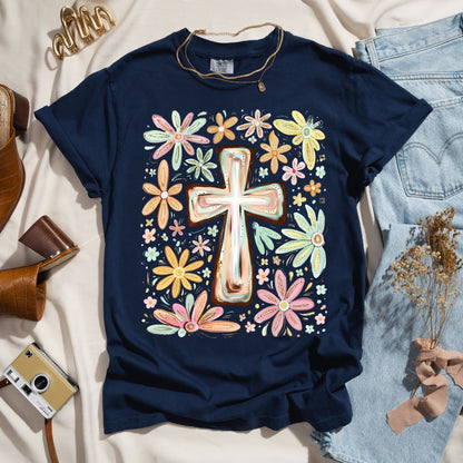 Blooming Faith - Floral Cross Tee