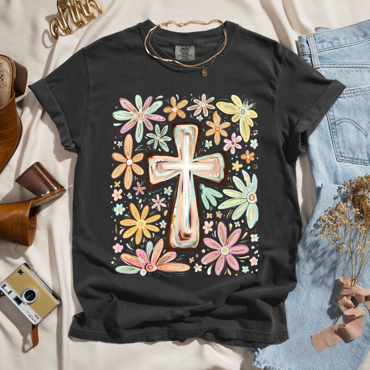 Blooming Faith - Floral Cross Tee