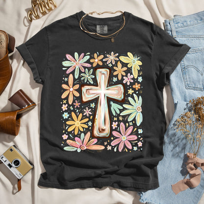 Blooming Faith - Floral Cross Tee