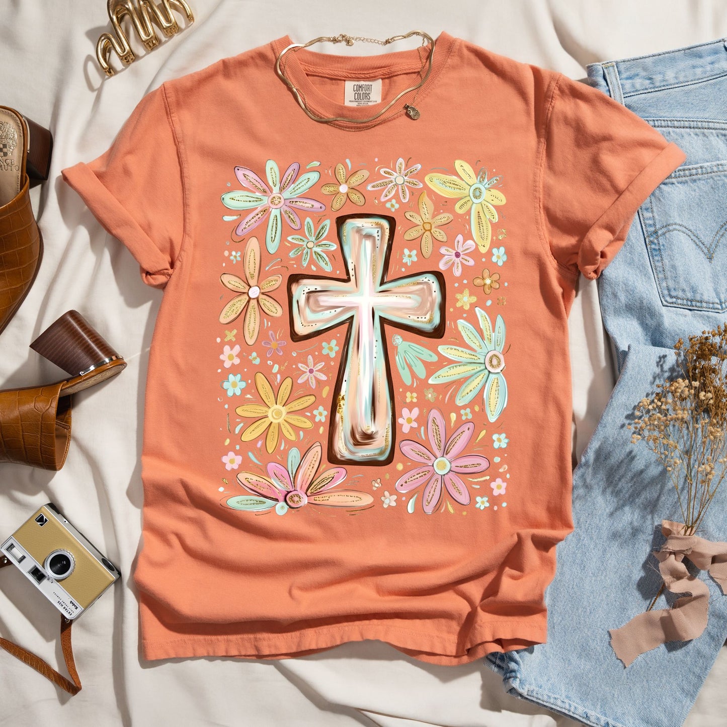 Blooming Faith - Floral Cross Tee