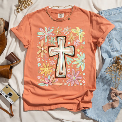 Blooming Faith - Floral Cross Tee
