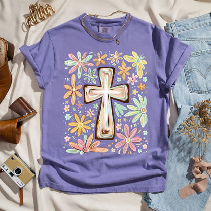 Blooming Faith - Floral Cross Tee