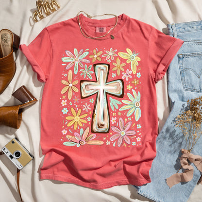 Blooming Faith - Floral Cross Tee