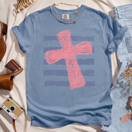 Pink Cross Striped Faith Tee