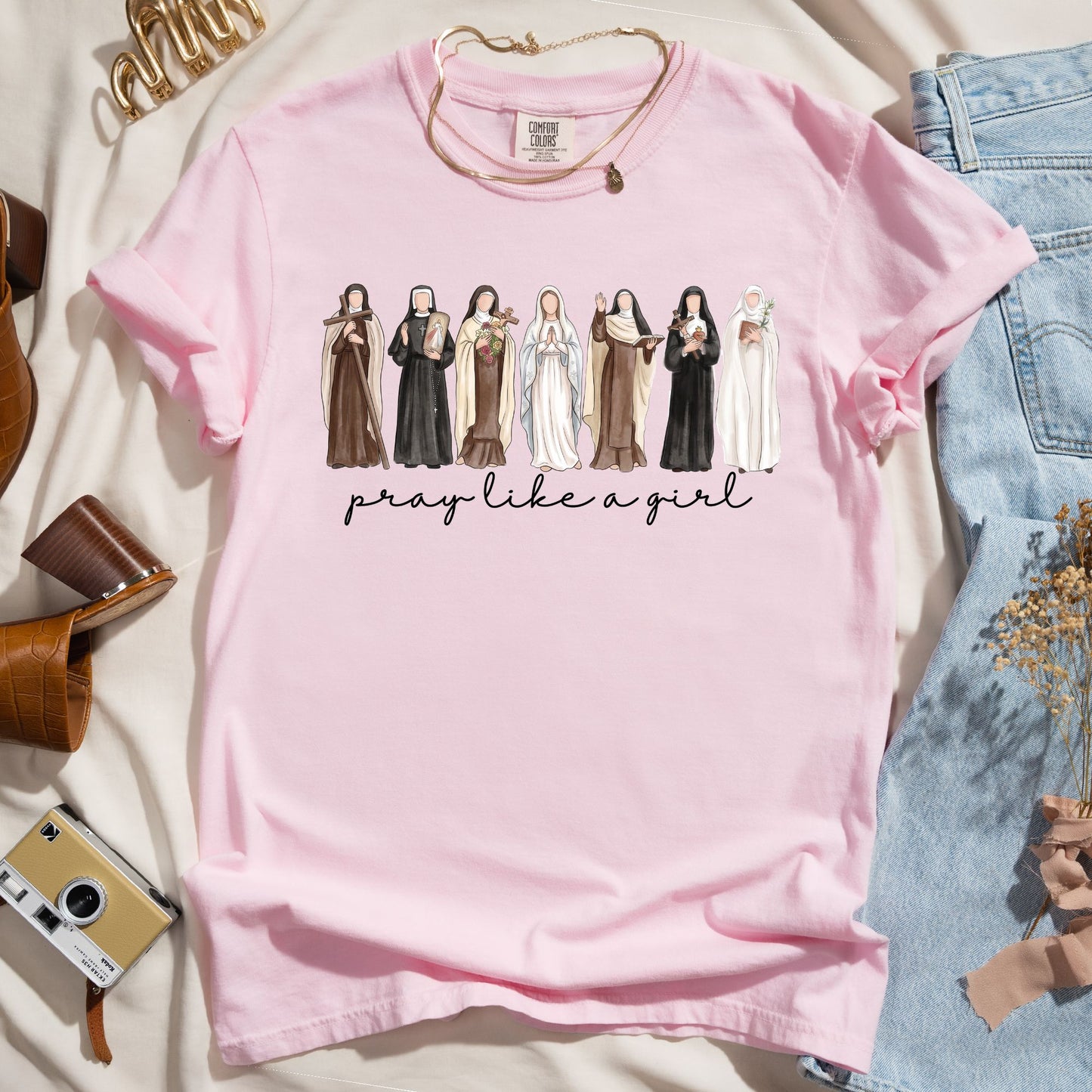 Pray Like A Girl - Catholic Saints Tee