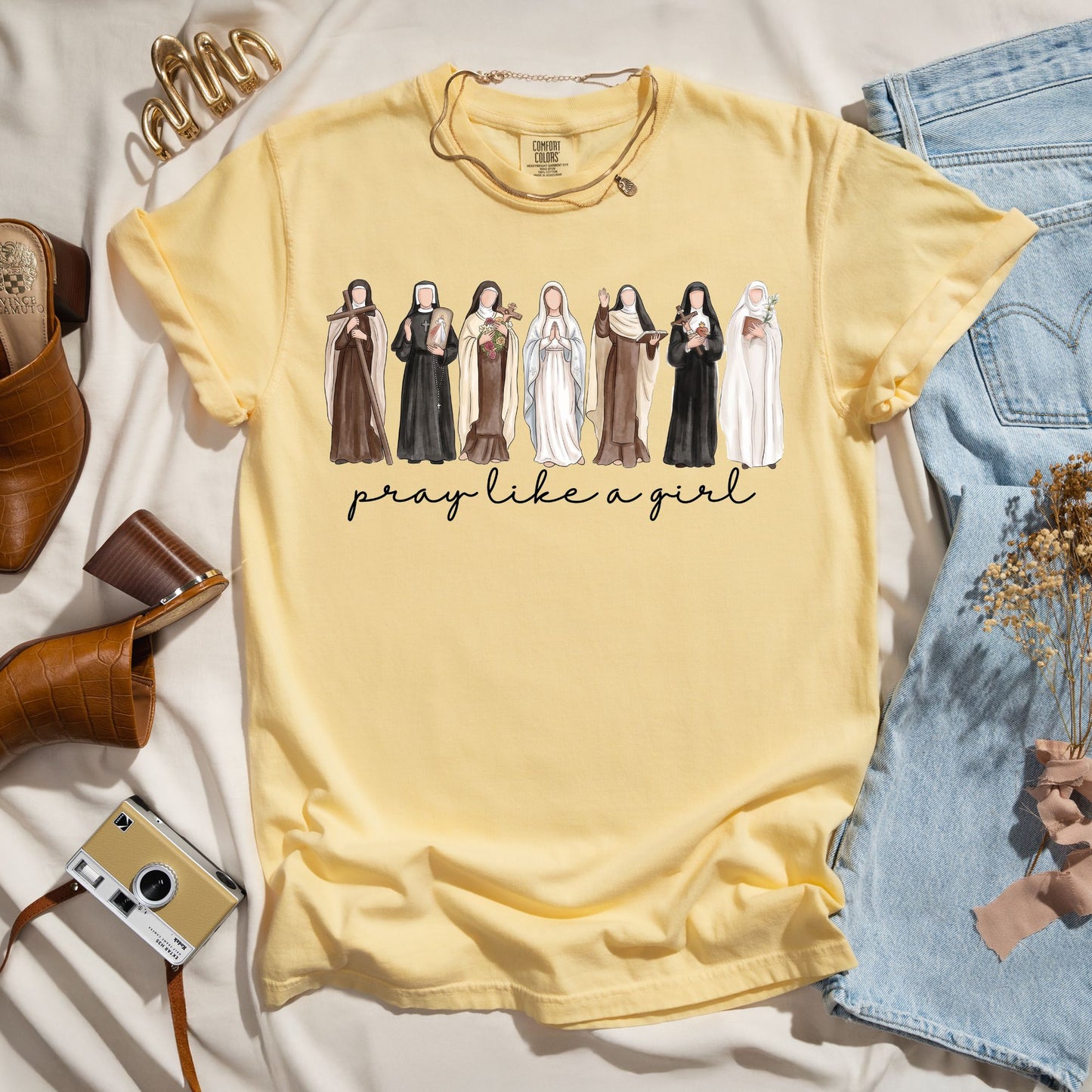 Pray Like A Girl - Catholic Saints Tee