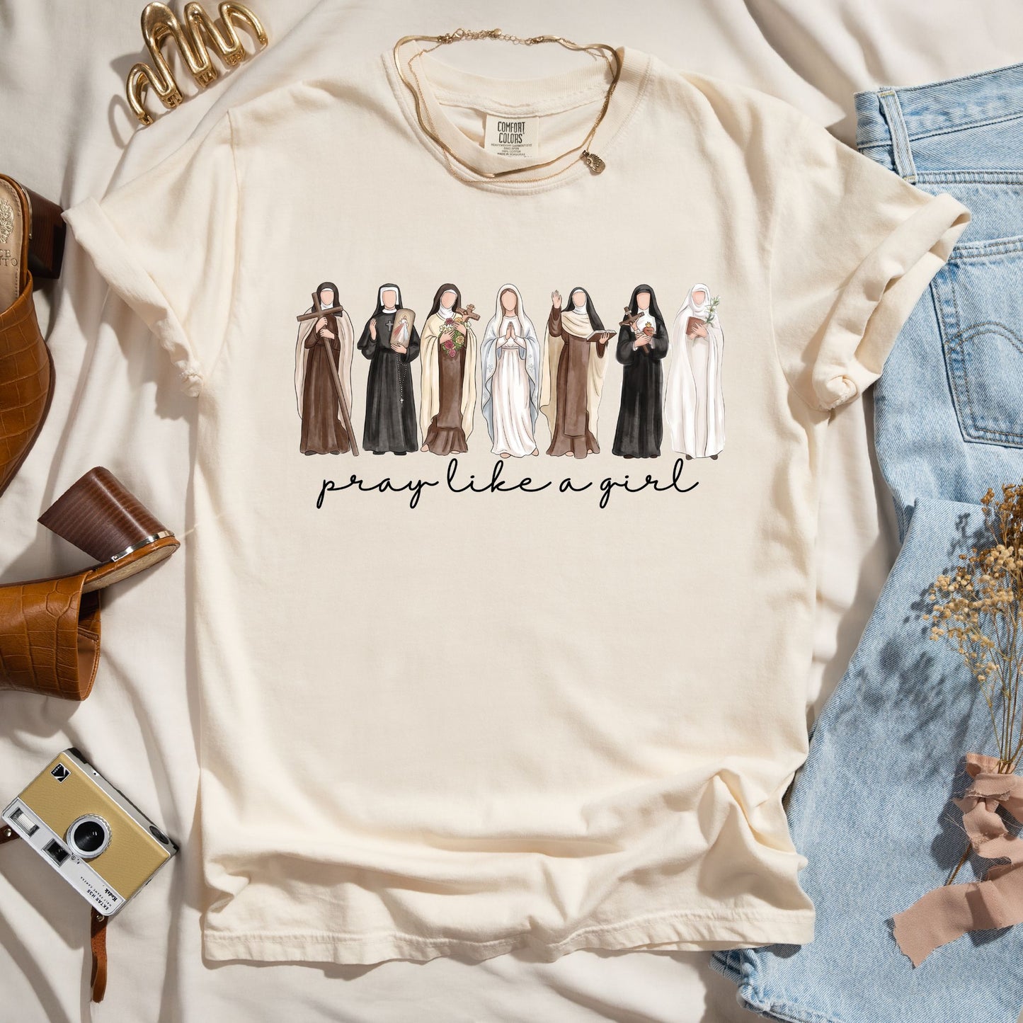 Pray Like A Girl - Catholic Saints Tee